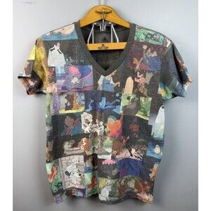 Womens L Disney Classics Collage Movie Scenes Favorites SS V-Neck T-shirt